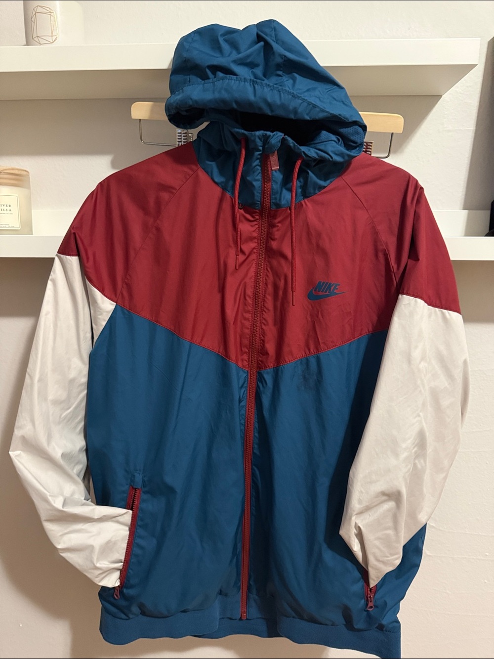 Vintage Nike Men’s Hooded Windbreaker Jacket - Teal, Maroon & White